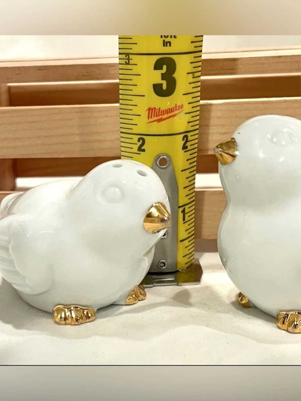 Adorable Target White Chicks Salt & Pepper Shakers w Gold Accents | EUC